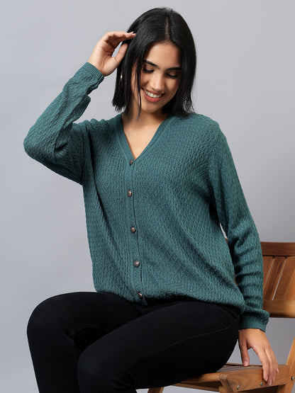 Women's Casual Teal V-Neck Cardigan Sweater