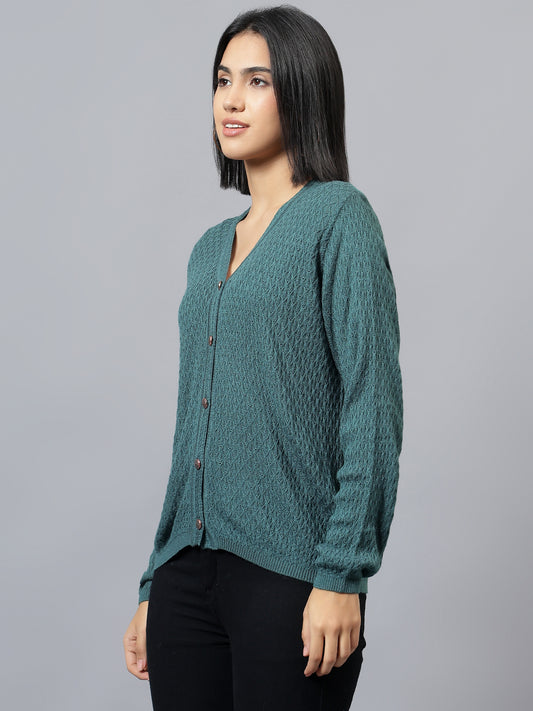 Women's Casual Teal V-Neck Cardigan Sweater