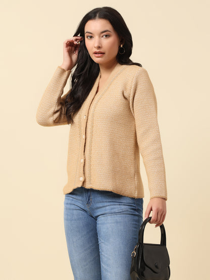 Cardigan for Women | Winter Wear Fancy Fabric V-Neck Regular Fit Self Design Pattern