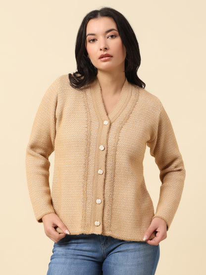 Cardigan for Women | Winter Wear Fancy Fabric V-Neck Regular Fit Self Design Pattern
