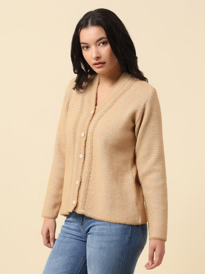 Cardigan for Women | Winter Wear Fancy Fabric V-Neck Regular Fit Self Design Pattern