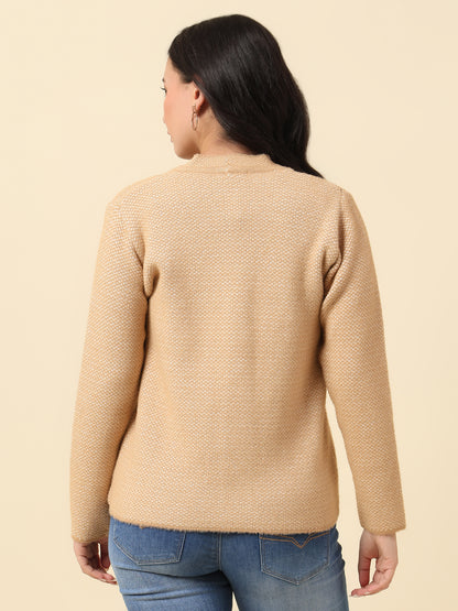 Cardigan for Women | Winter Wear Fancy Fabric V-Neck Regular Fit Self Design Pattern