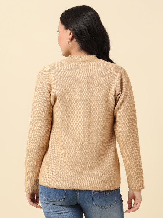 Cardigan for Women | Winter Wear Fancy Fabric V-Neck Regular Fit Self Design Pattern