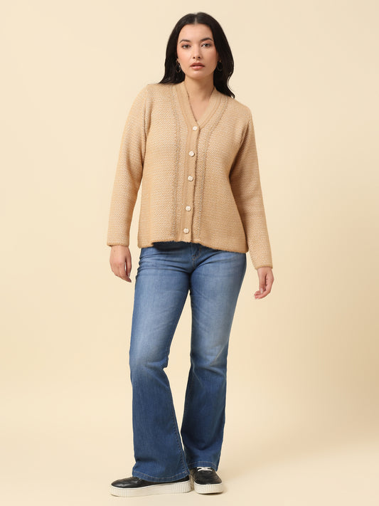 Cardigan for Women | Winter Wear Fancy Fabric V-Neck Regular Fit Self Design Pattern