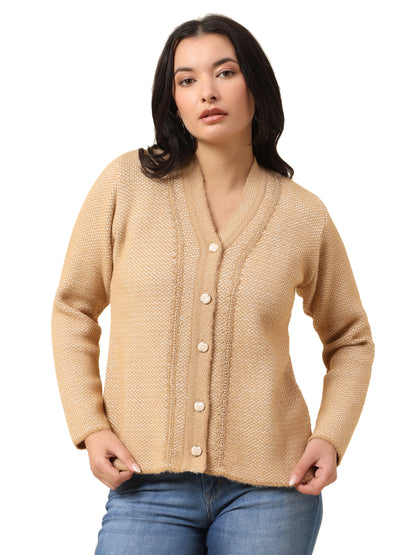 Cardigan for Women | Winter Wear Fancy Fabric V-Neck Regular Fit Self Design Pattern