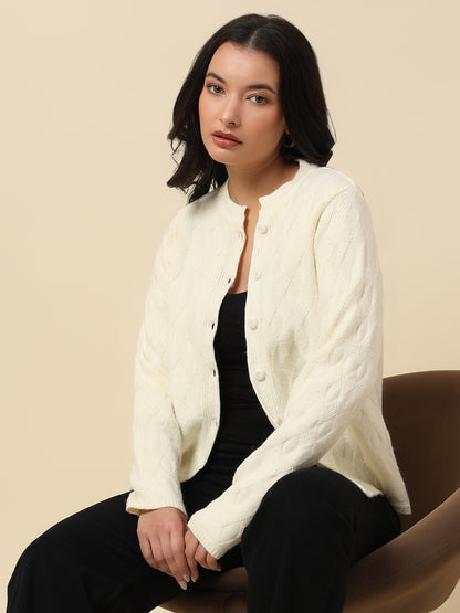 Cardigan for Women | Winter Wear Fancy Fabric Round Neck Regular Fit Self Design Pattern