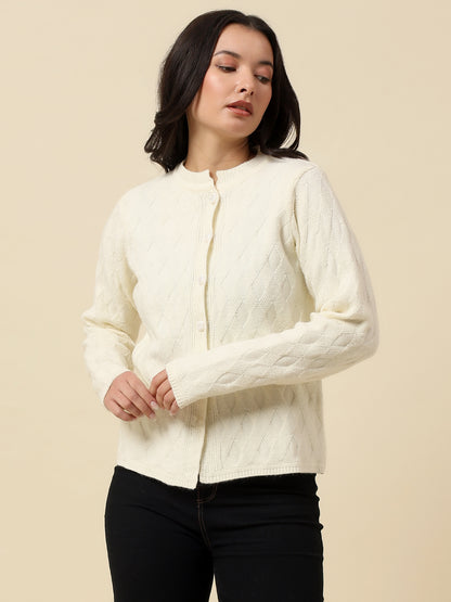 Cardigan for Women | Winter Wear Fancy Fabric Round Neck Regular Fit Self Design Pattern