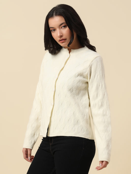 Cardigan for Women | Winter Wear Fancy Fabric Round Neck Regular Fit Self Design Pattern