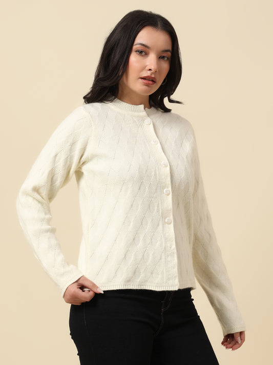 Cardigan for Women | Winter Wear Fancy Fabric Round Neck Regular Fit Self Design Pattern