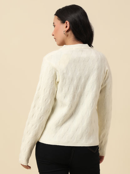 Cardigan for Women | Winter Wear Fancy Fabric Round Neck Regular Fit Self Design Pattern