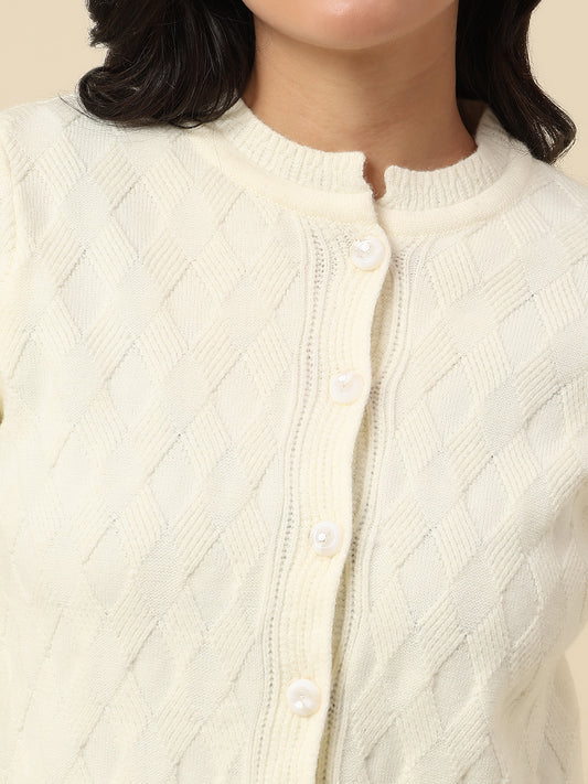 Cardigan for Women | Winter Wear Fancy Fabric Round Neck Regular Fit Self Design Pattern