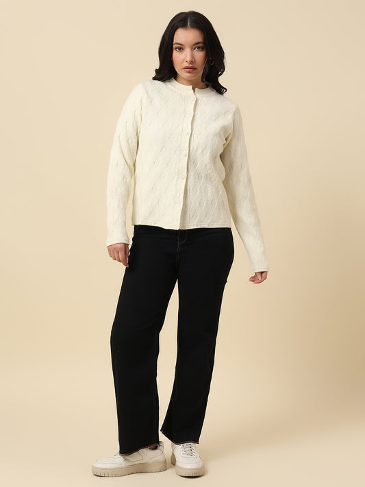 Cardigan for Women | Winter Wear Fancy Fabric Round Neck Regular Fit Self Design Pattern
