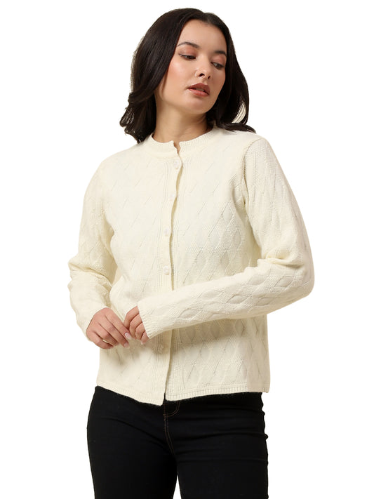 Cardigan for Women | Winter Wear Fancy Fabric Round Neck Regular Fit Self Design Pattern