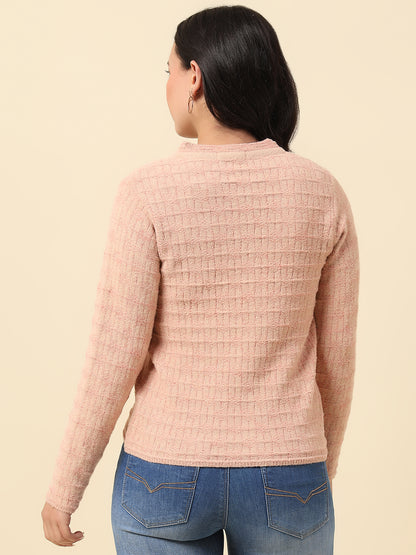 Cardigan for Women | Winter Wear Fancy Fabric Round Neck Regular Fit Self Design Pattern