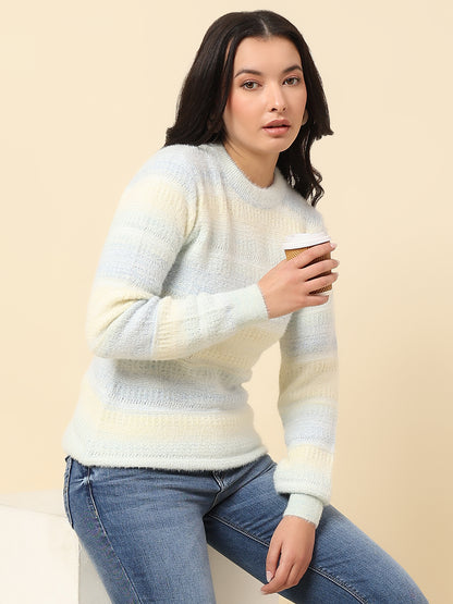 Cardigan for Women | Winter Wear Fancy Fabric Round Neck Regular Fit Colour Block Pattern