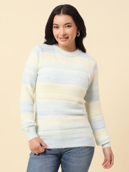 Cardigan for Women | Winter Wear Fancy Fabric Round Neck Regular Fit Colour Block Pattern