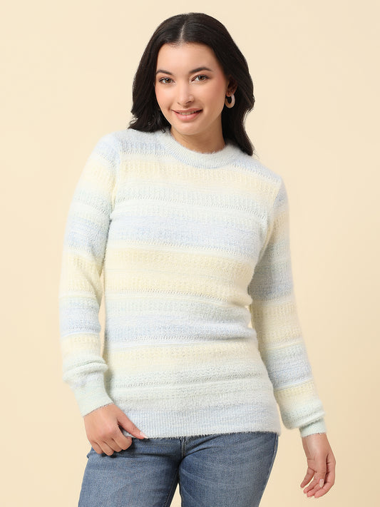 Cardigan for Women | Winter Wear Fancy Fabric Round Neck Regular Fit Colour Block Pattern