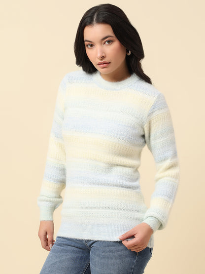 Cardigan for Women | Winter Wear Fancy Fabric Round Neck Regular Fit Colour Block Pattern