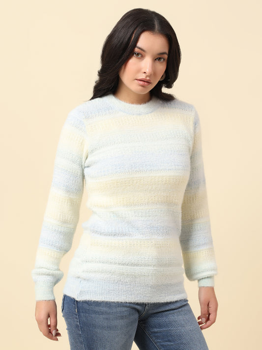 Cardigan for Women | Winter Wear Fancy Fabric Round Neck Regular Fit Colour Block Pattern