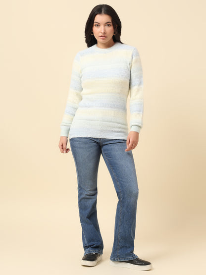 Cardigan for Women | Winter Wear Fancy Fabric Round Neck Regular Fit Colour Block Pattern