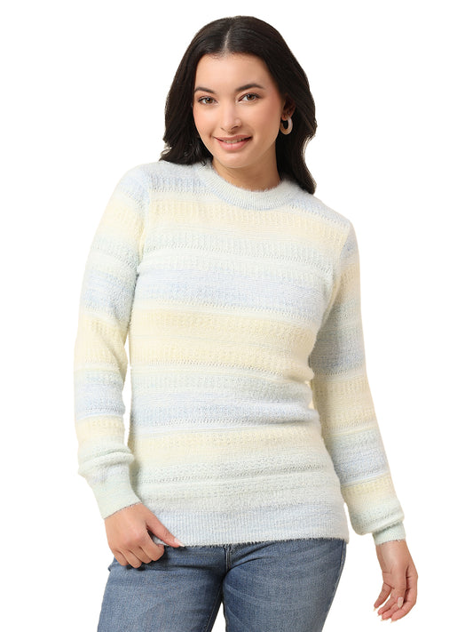 Cardigan for Women | Winter Wear Fancy Fabric Round Neck Regular Fit Colour Block Pattern