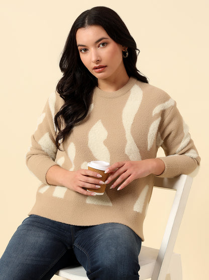 Cardigan for Women | Winter Wear Fancy Fabric Round Neck Regular Fit Colour Block Pattern