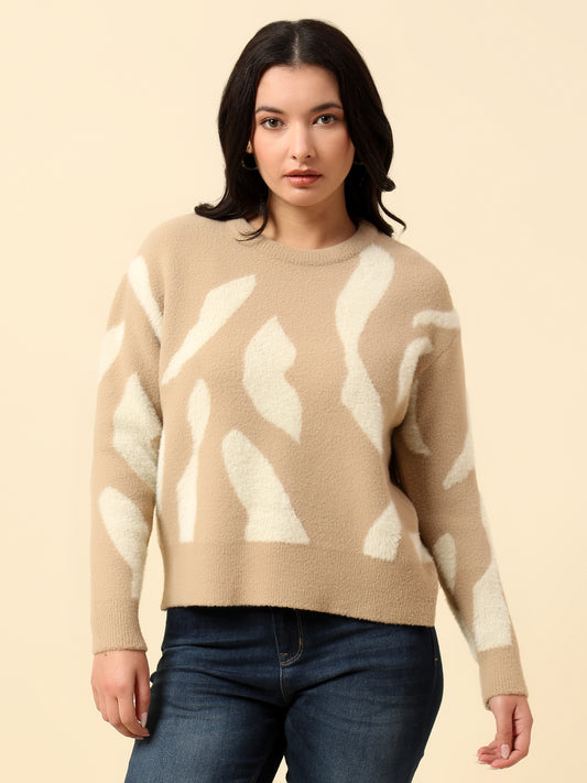 Cardigan for Women | Winter Wear Fancy Fabric Round Neck Regular Fit Colour Block Pattern