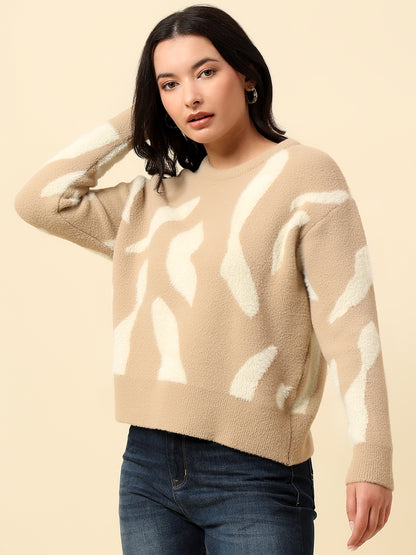 Cardigan for Women | Winter Wear Fancy Fabric Round Neck Regular Fit Colour Block Pattern