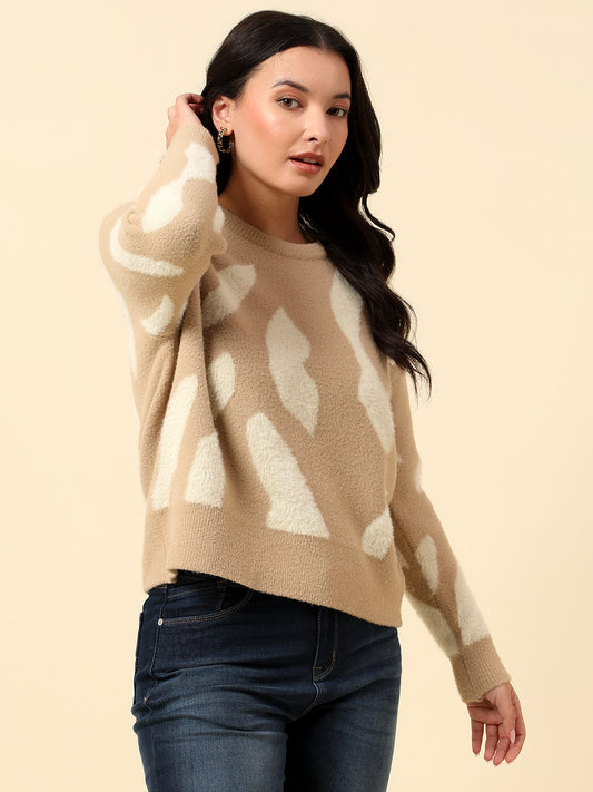 Cardigan for Women | Winter Wear Fancy Fabric Round Neck Regular Fit Colour Block Pattern