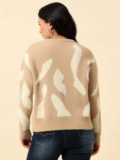 Cardigan for Women | Winter Wear Fancy Fabric Round Neck Regular Fit Colour Block Pattern