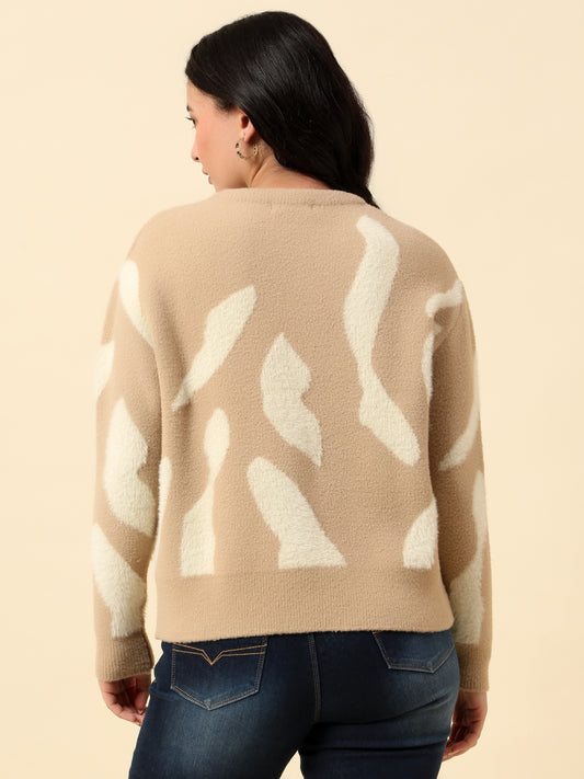 Cardigan for Women | Winter Wear Fancy Fabric Round Neck Regular Fit Colour Block Pattern