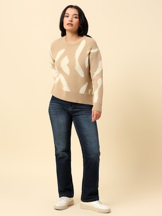 Cardigan for Women | Winter Wear Fancy Fabric Round Neck Regular Fit Colour Block Pattern