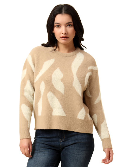 Cardigan for Women | Winter Wear Fancy Fabric Round Neck Regular Fit Colour Block Pattern