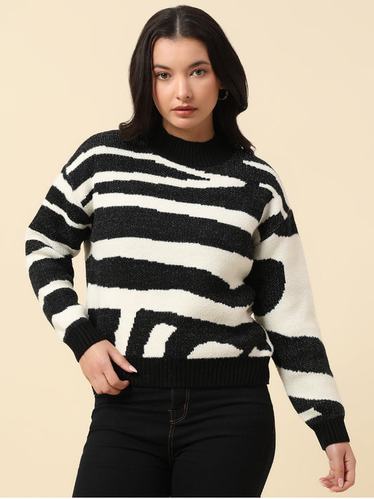 Sweater for Women | Winter Wear Fancy Fabric Round Neck Regular Fit Striped Pattern