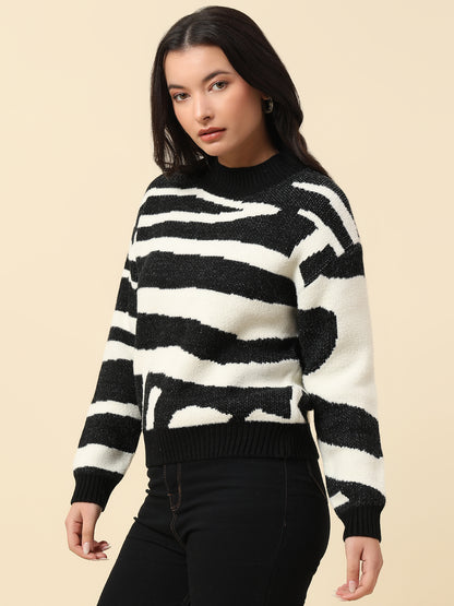 Sweater for Women | Winter Wear Fancy Fabric Round Neck Regular Fit Striped Pattern