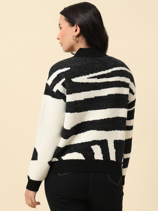 Sweater for Women | Winter Wear Fancy Fabric Round Neck Regular Fit Striped Pattern
