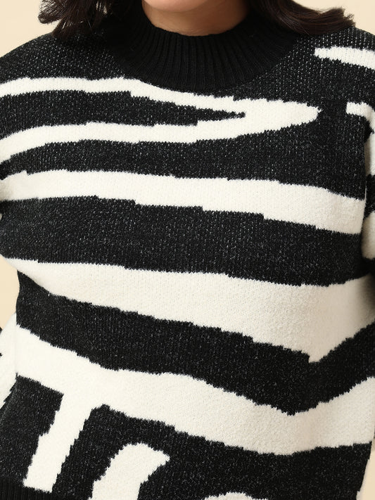 Sweater for Women | Winter Wear Fancy Fabric Round Neck Regular Fit Striped Pattern