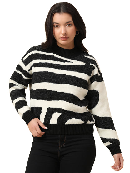 Sweater for Women | Winter Wear Fancy Fabric Round Neck Regular Fit Striped Pattern