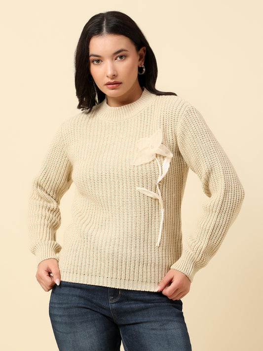 Sweater for Women | Winter Wear Fancy Fabric Round Neck Regular Fit Solid Pattern