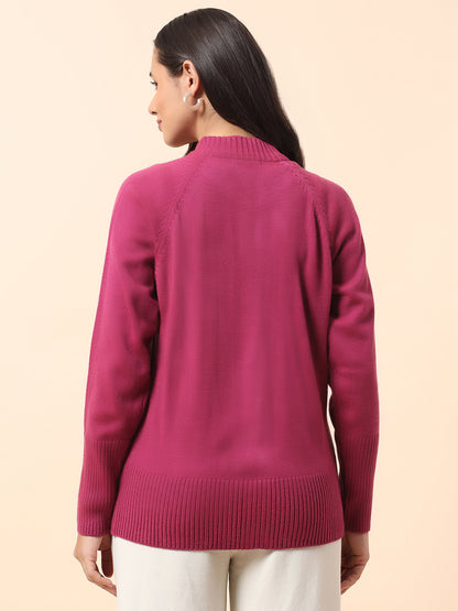 Sweater for Women l Winter Wear Acrylic Fabric Mandarin Collar Regular Fit Solid Pattern