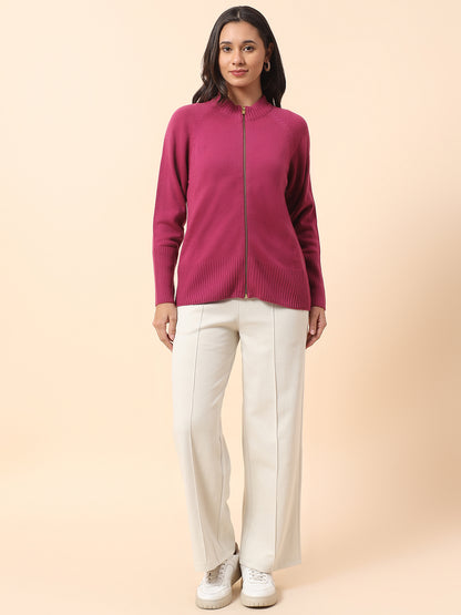 Sweater for Women l Winter Wear Acrylic Fabric Mandarin Collar Regular Fit Solid Pattern