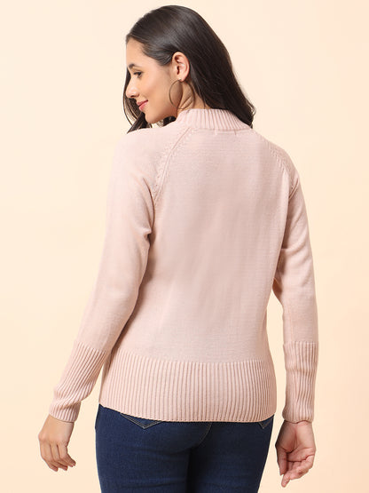 Sweater for Women l Winter Wear Acrylic Fabric Mandarin Collar Regular Fit Solid Pattern