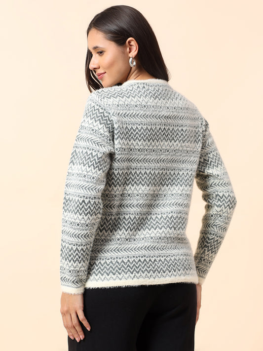 Sweater for Women l Winter Wear Fancy Fabric V-Neck Regular Fit Printed Pattern