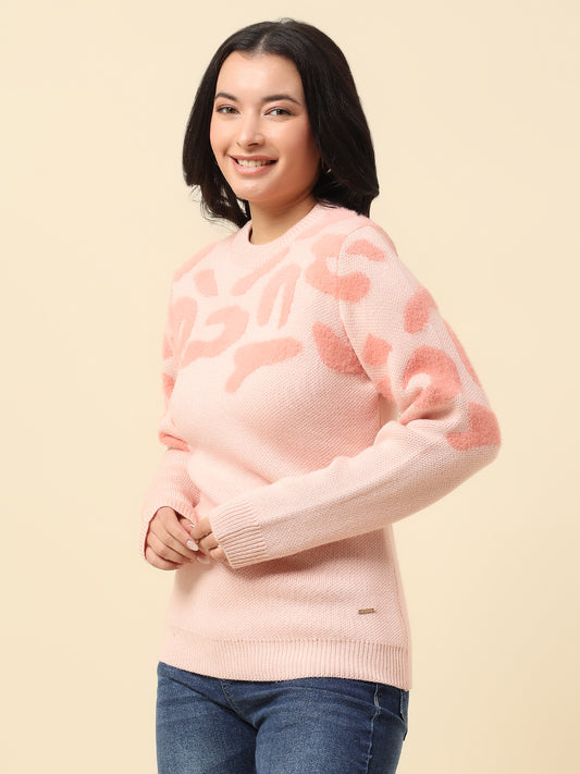 Sweater for Women | Winter Wear Knitted Fabric Round Neck Regular Fit Self Design Pattern