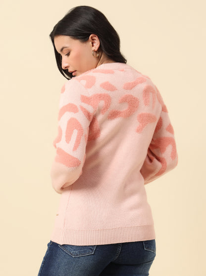 Sweater for Women | Winter Wear Knitted Fabric Round Neck Regular Fit Self Design Pattern