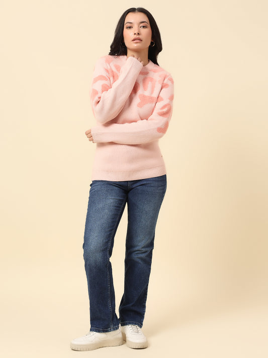 Sweater for Women | Winter Wear Knitted Fabric Round Neck Regular Fit Self Design Pattern