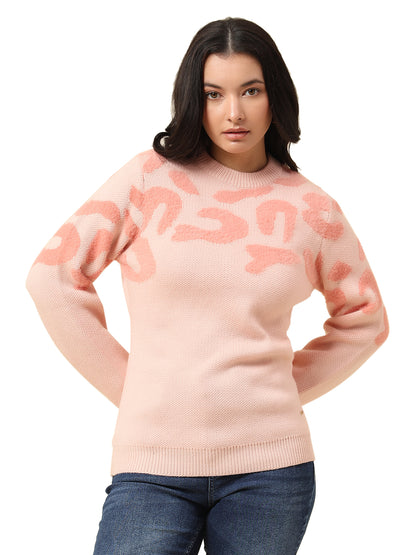 Sweater for Women | Winter Wear Knitted Fabric Round Neck Regular Fit Self Design Pattern