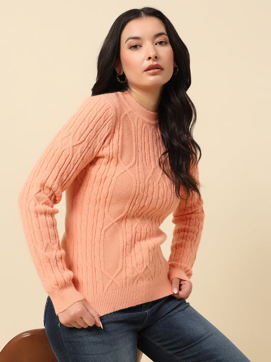 Sweater for Women | Winter Wear Knitted Fabric Round Neck Regular Fit Self Design Pattern