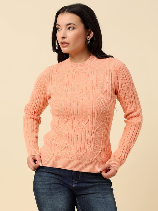 Sweater for Women | Winter Wear Knitted Fabric Round Neck Regular Fit Self Design Pattern