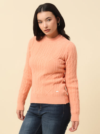 Sweater for Women | Winter Wear Knitted Fabric Round Neck Regular Fit Self Design Pattern